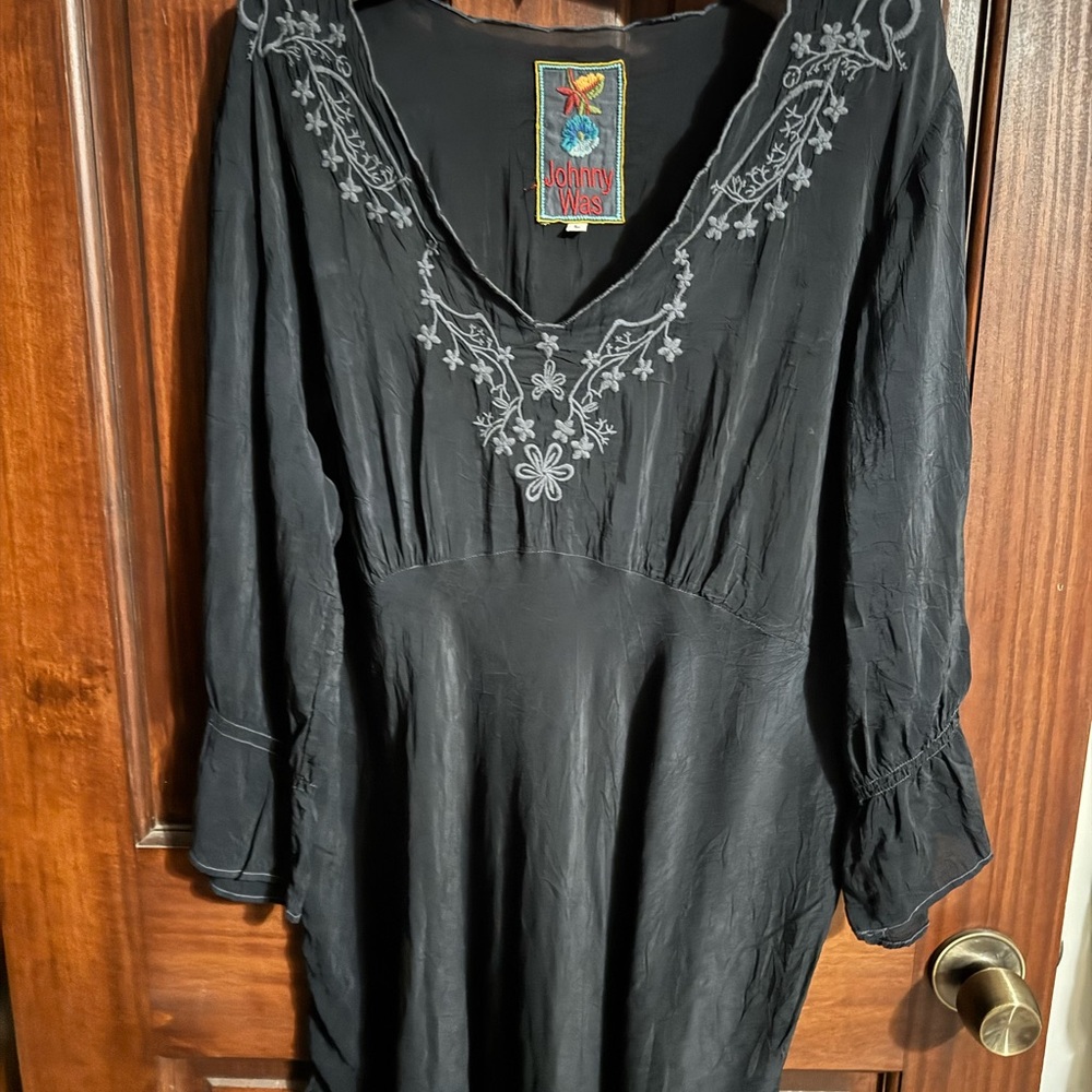 Johnny Was Black Long Sleeve Dress with Embroidery